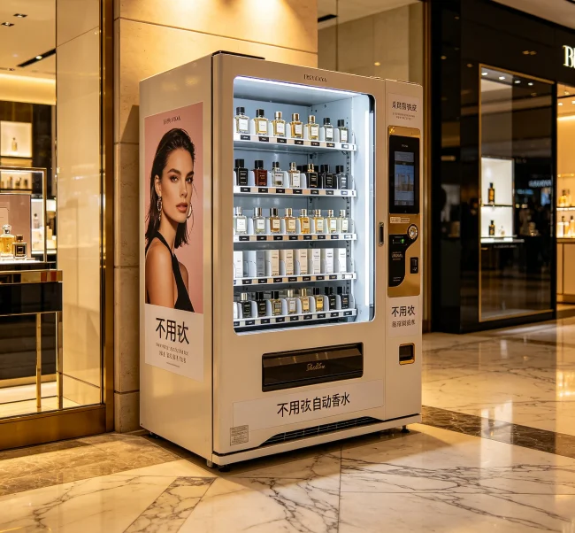 spraying perfume vending machine