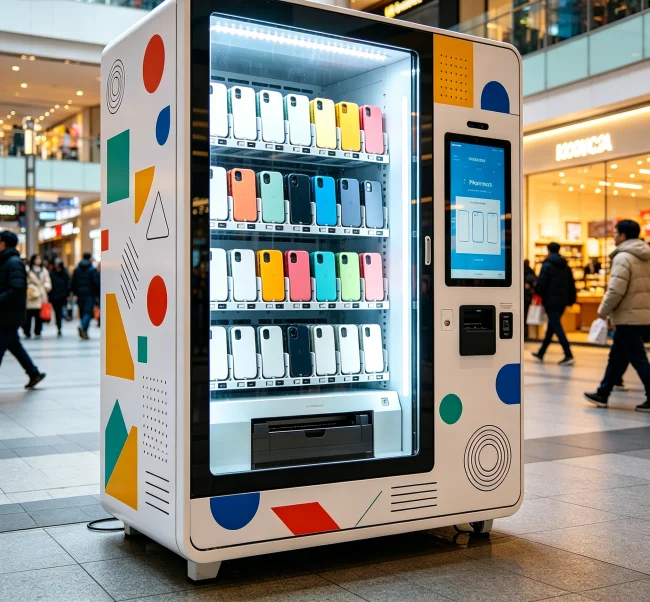 who uses phone case printing vending machines in malls