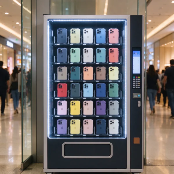 phone case vending machine in mall corridor