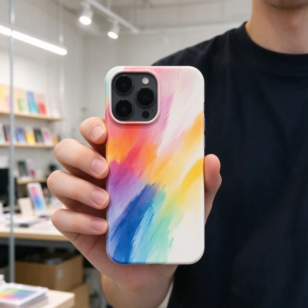 Person holding a freshly printed phone case