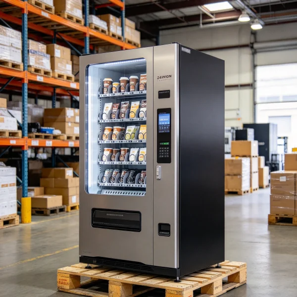 Floor standing coffee vending machine on shipping pallet