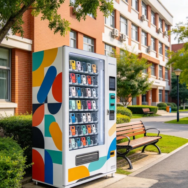 full-size case vending machine near a dorm