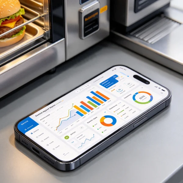 smartphone showing vending machine sales dashboard with sales chart
