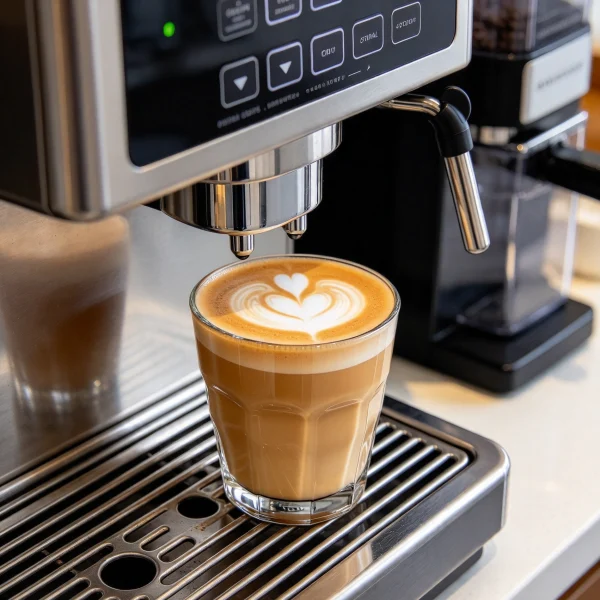 open bean hopper with fresh roasted coffee beans
