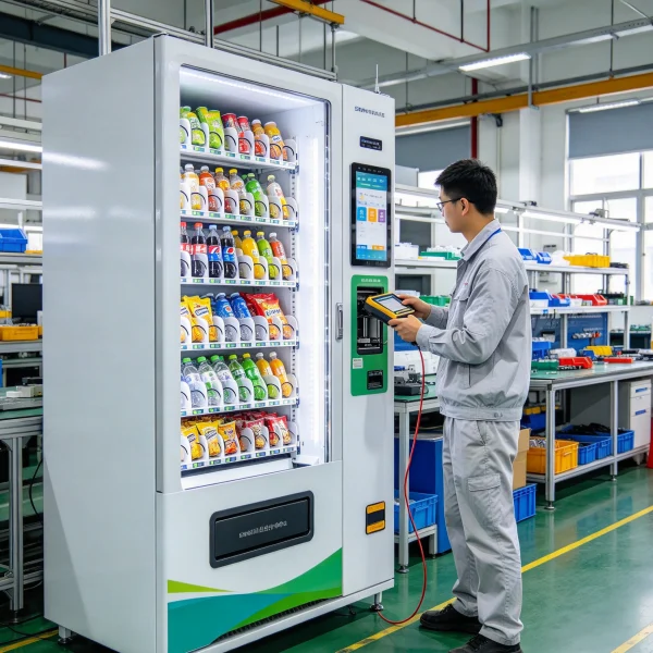 Close-up of metal vending machine coil and motor assembly