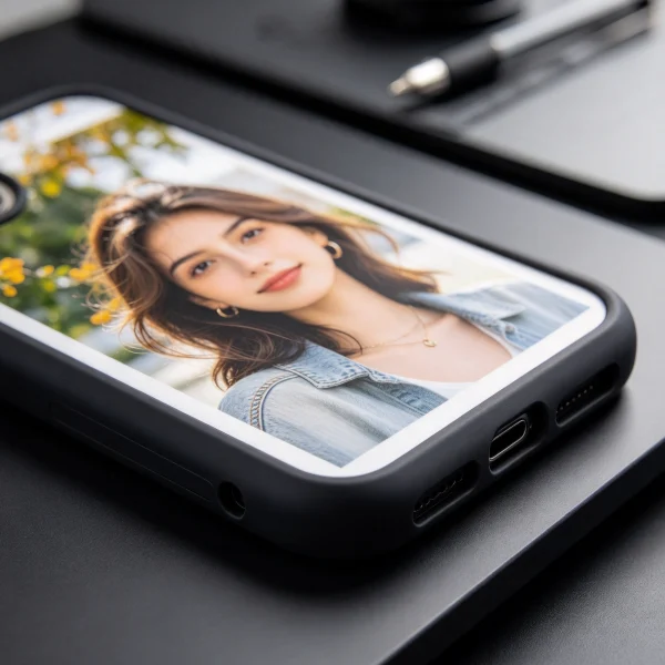 close-up of a printed photo phone case with crisp edges
