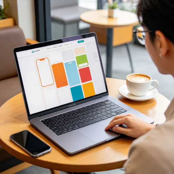 buyer comparing vending machine suppliers on a laptop