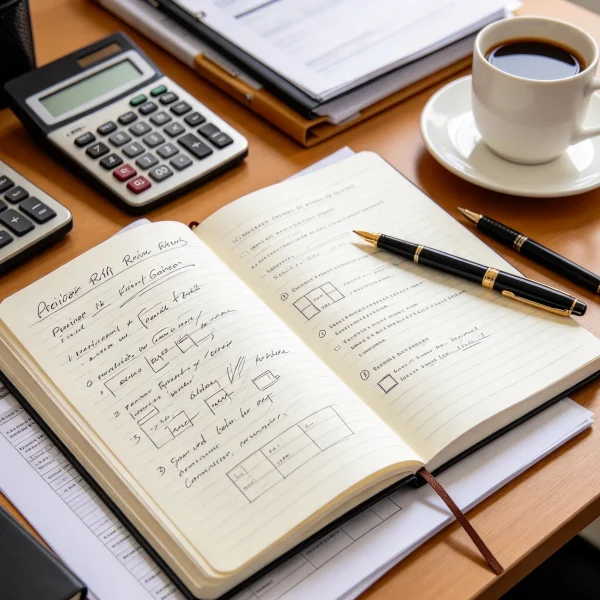 a notebook with supplier quotes and warranty terms written on it