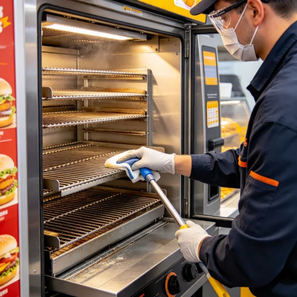 close-up of patties grilling inside the machine