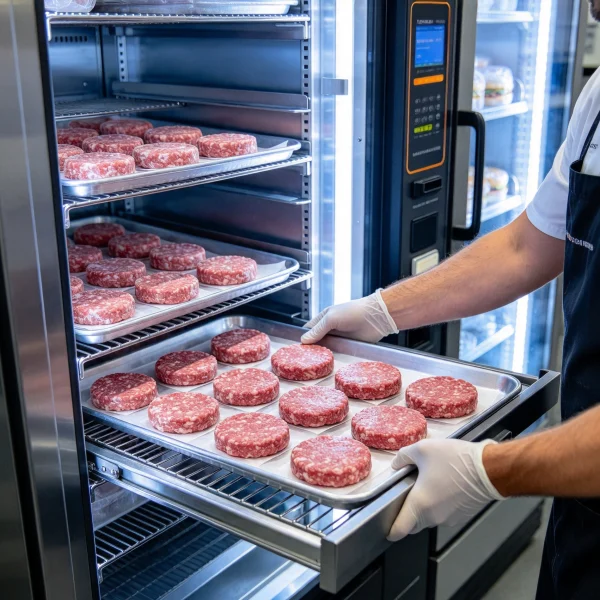 technician cleaning the grill inside an opened machine