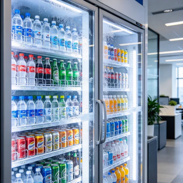 Cold drinks in a glass-front vending machine