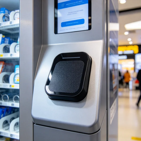 contactless card reader mounted on a vending kiosk panel