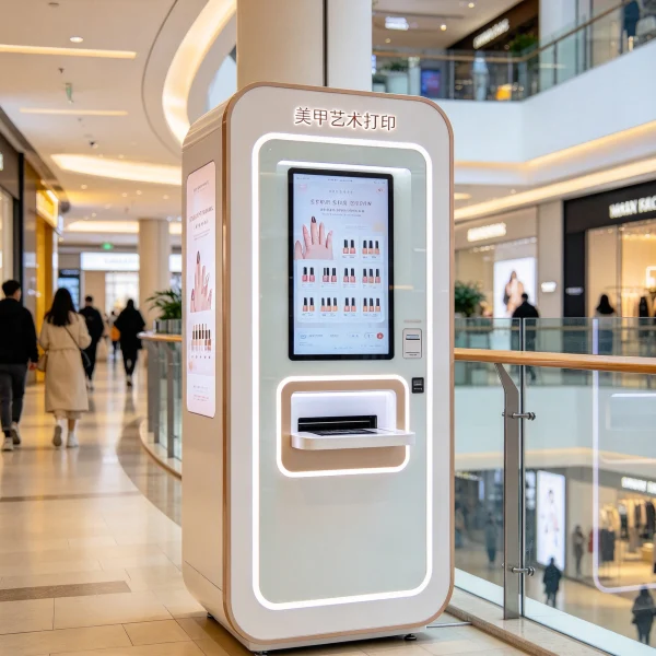 nail art printing kiosk standing in a shopping mall corridor