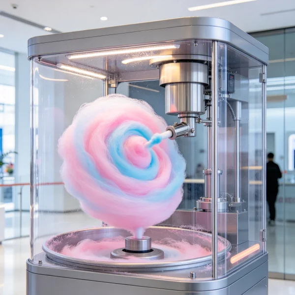 Transparent vending machine robotic arm spinning cotton candy