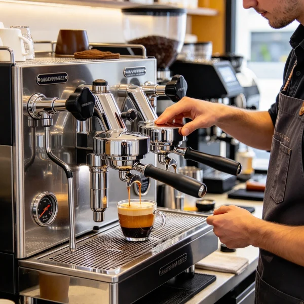 modern office breakroom with a commercial bean-to-cup coffee machine on a counter